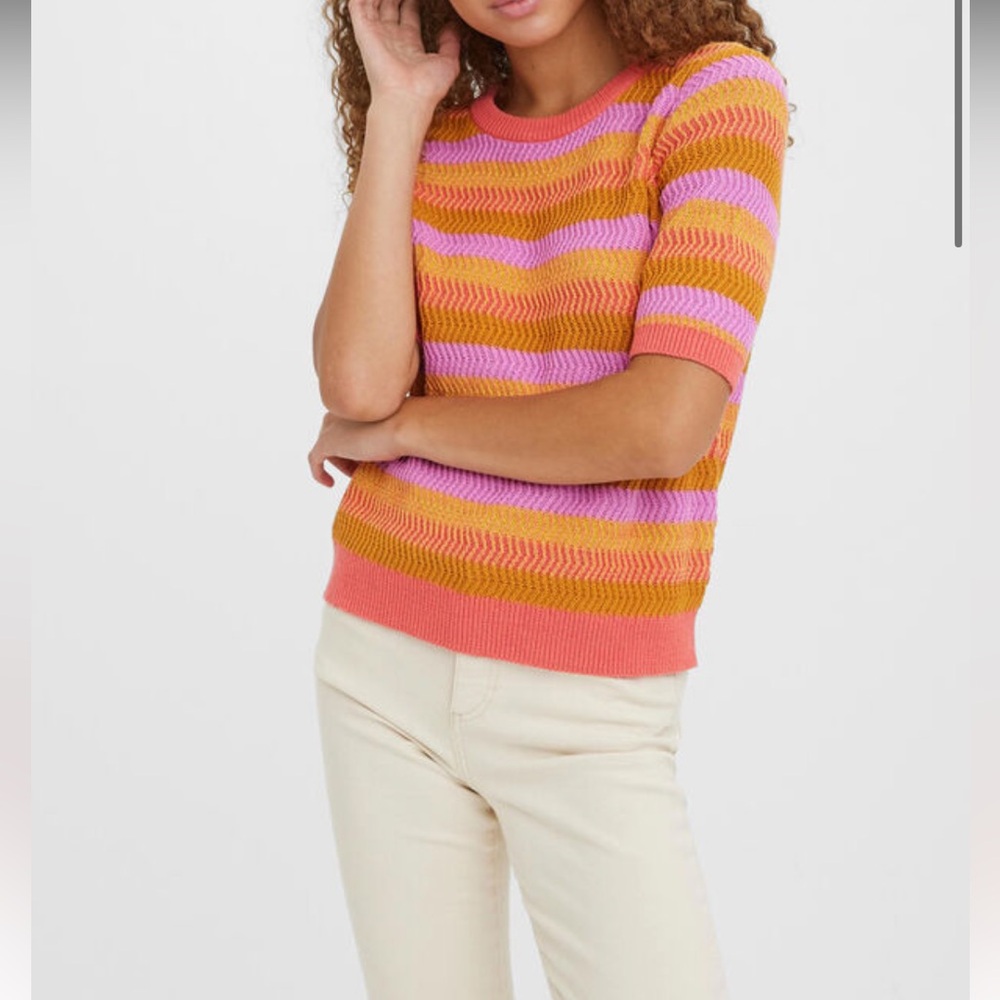 Vero Moda Miami Striped Chevron Sweater Top women’s size M color Orange Retro